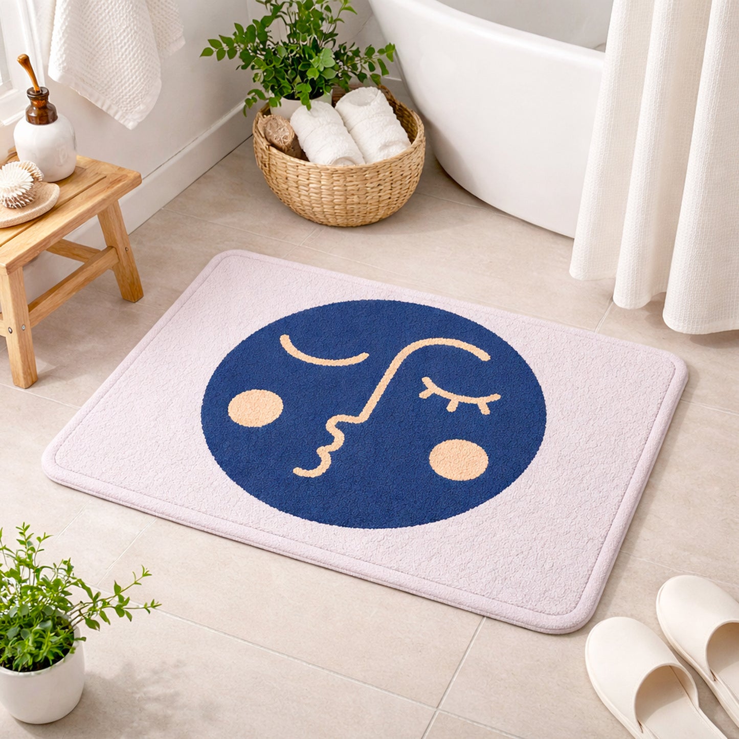 Feblilac Abstract Face Tufted Bath Mat – Modern Non-Slip Soft Bathroom Rug