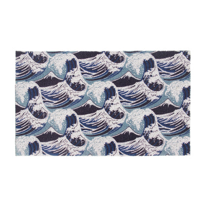 Feblilac Japanese Blue Wave Pattern Entrance Door Mat, Ukiyoe Art Doorway PVC Rug