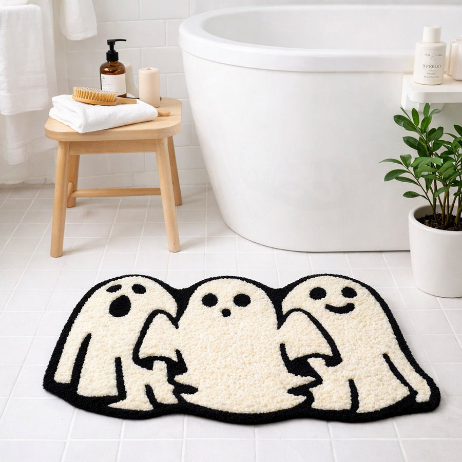 Feblilac Three Black and White Cute Elves Tufted Bath Mat