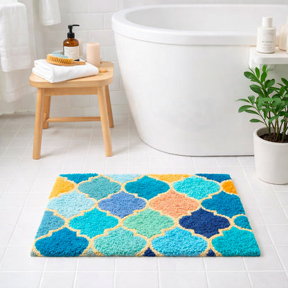 Feblilac Moroccan Trellis Tufted Bath Mat – Colorful Non-Slip Absorbent Rug for Bathroom & Entryway
