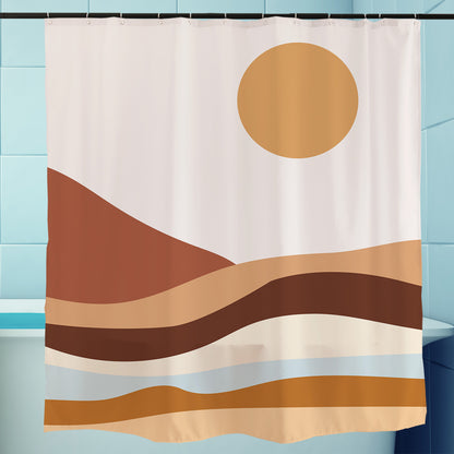 Feblilac Orange Mountains and Rivers Sunrise Shower Curtain with Hooks