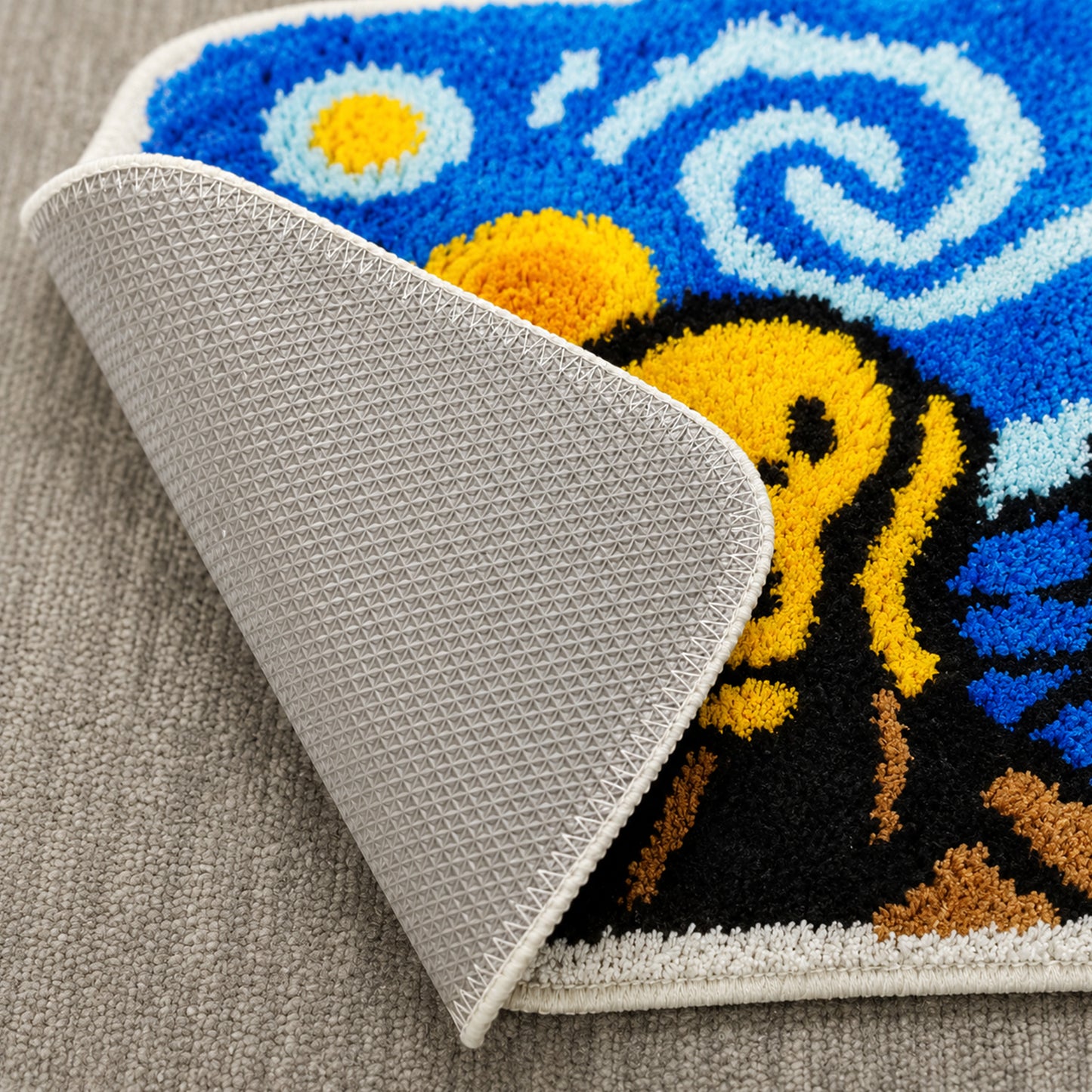 Feblilac Expressionist Art Tufted Bath Mat – The Scream x Starry Night Bath Mat – Artistic Tufted Rug