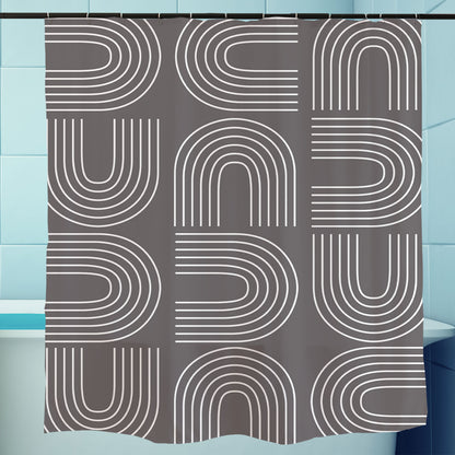 Feblilac Grey U Shaped Pattern Shower Curtain with Hooks