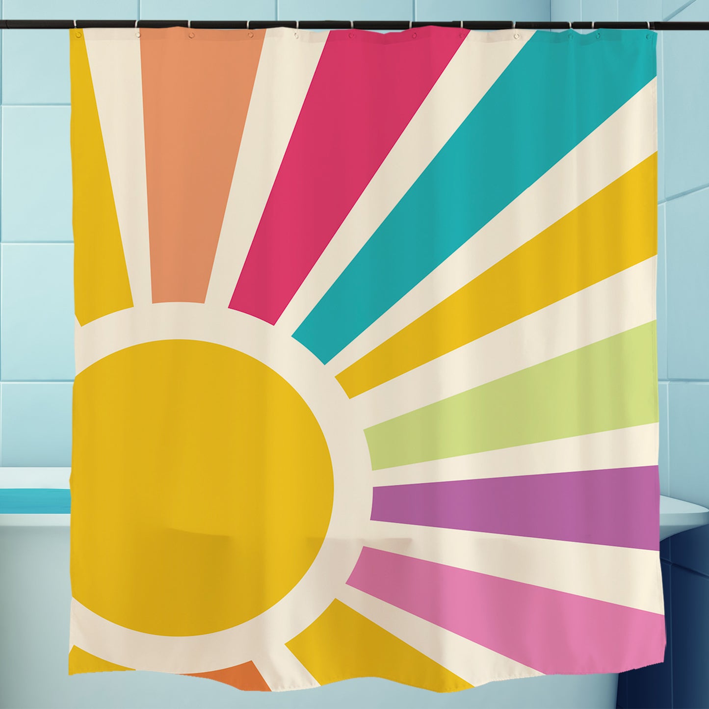 Feblilac Rainbow Sun Rays Shower Curtain with Hooks