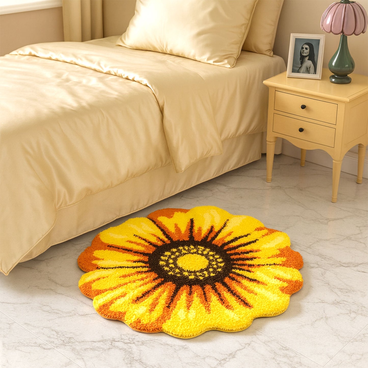 Feblilac Yellow Sunflower Rug, Flower Mat for Bedroom Bathroom Patio