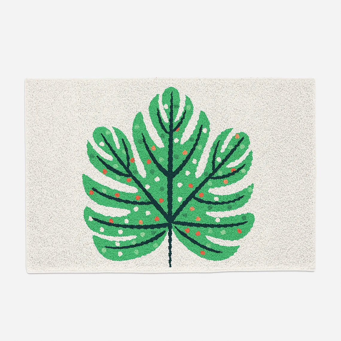 Feblilac Color Dot Green Monstera Tufted Bath Mat