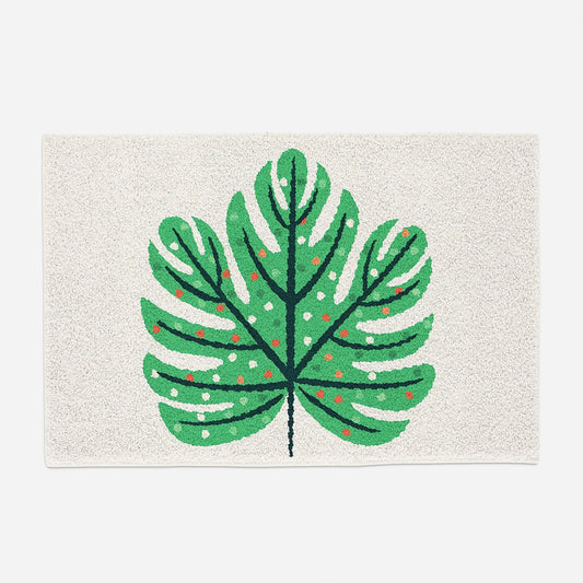 Feblilac Color Dot Green Monstera Tufted Bath Mat