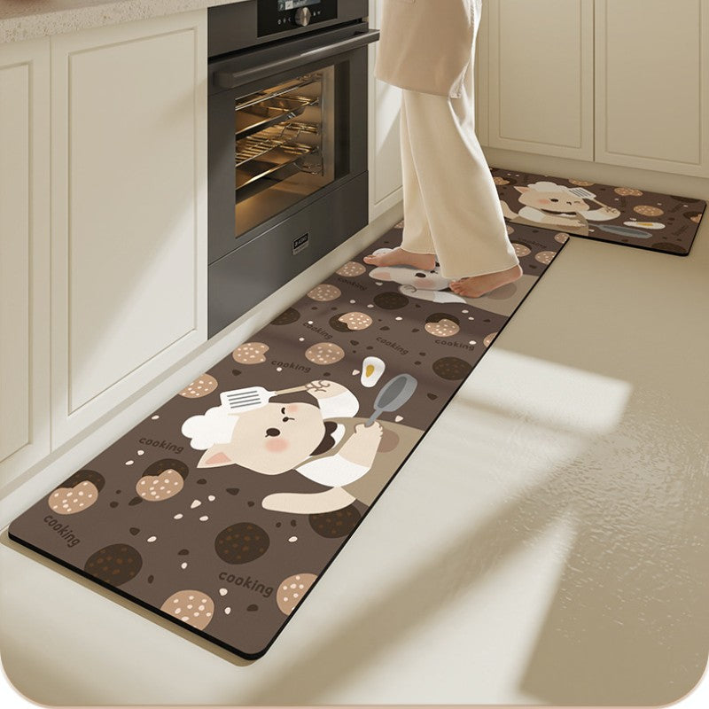 Feblilac Cartoon Bear and Cookie PVC Leather Kitchen Mat