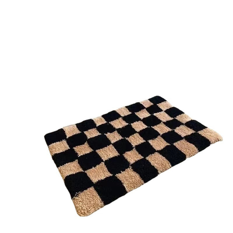 Feblilac Black and Brown Checkerboard Tufted Bath Mat