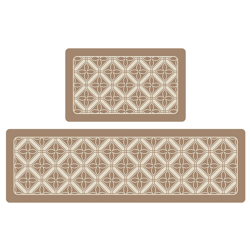 Feblilac Geometric Rhombus Leaves PVC Leather Kitchen Mat