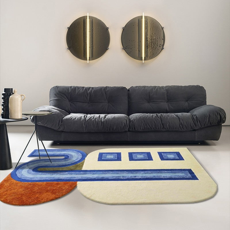 Feblilac Abstract Blue Lock Handmade Tufted Acrylic Livingroom Carpet Area Rug