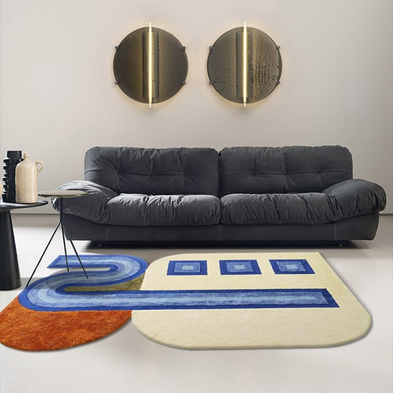 Feblilac Abstract Blue Lock Handmade Tufted Acrylic Livingroom Carpet Area Rug - view 2
