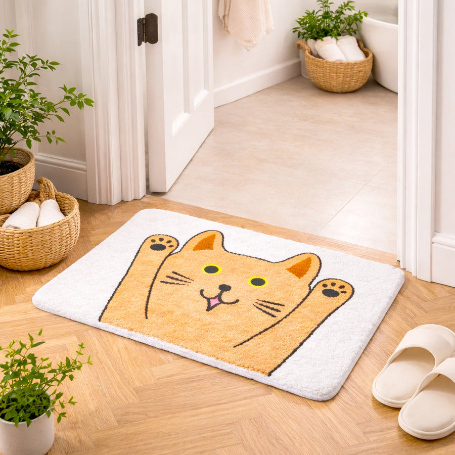Feblilac Cute Orange Cat Bath Mat – Soft Non-Slip Absorbent Rug for Bathroom & Entryway - view 3