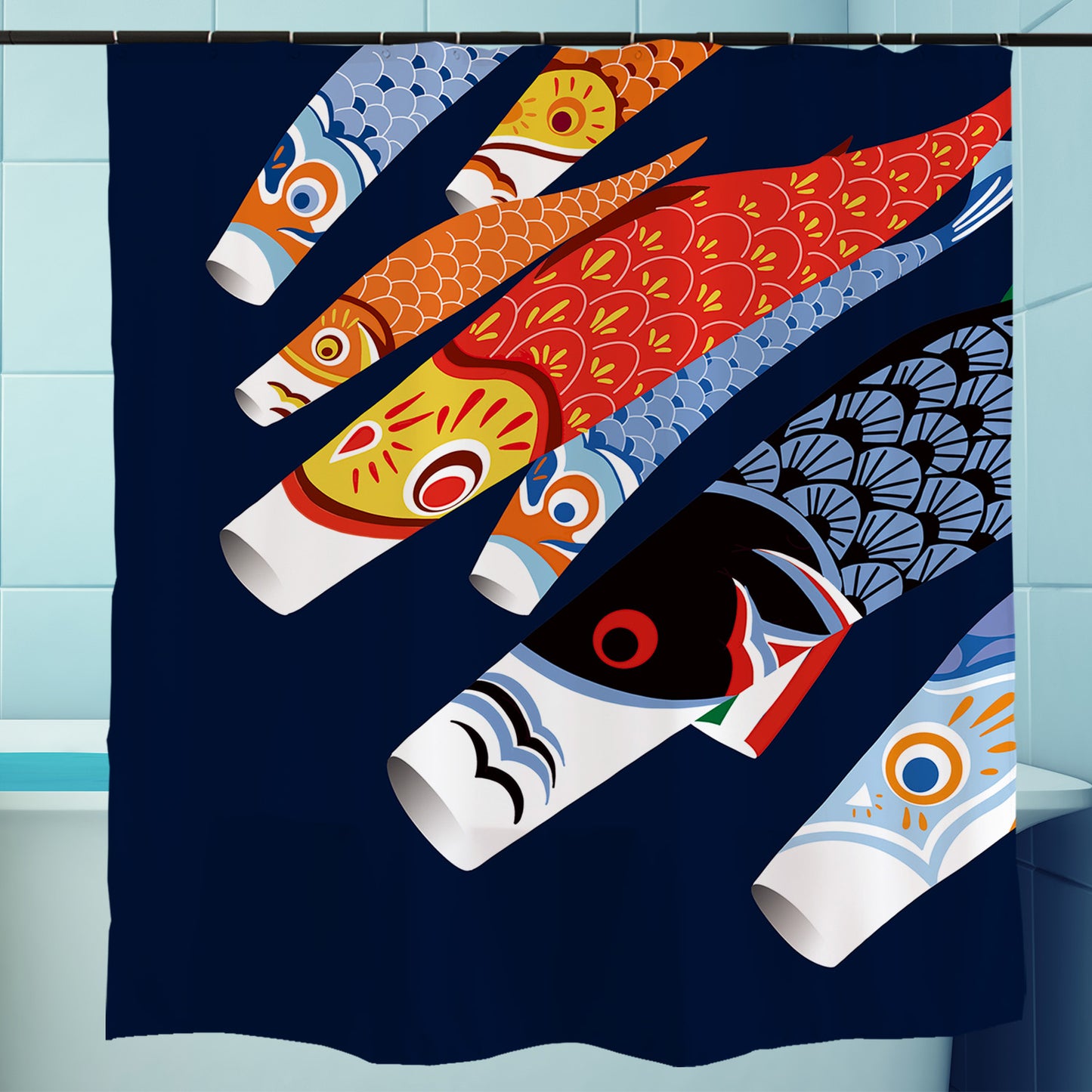 Feblilac Colorful Koi Flags Shower Curtain with Hooks