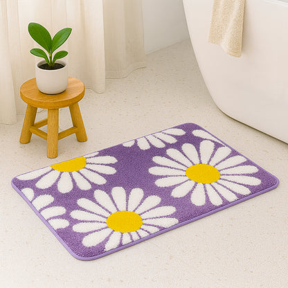 Feblilac Purple Daisy Floral Bath Mat – Soft Non-Slip Absorbent Rug for Bathroom & Entryway