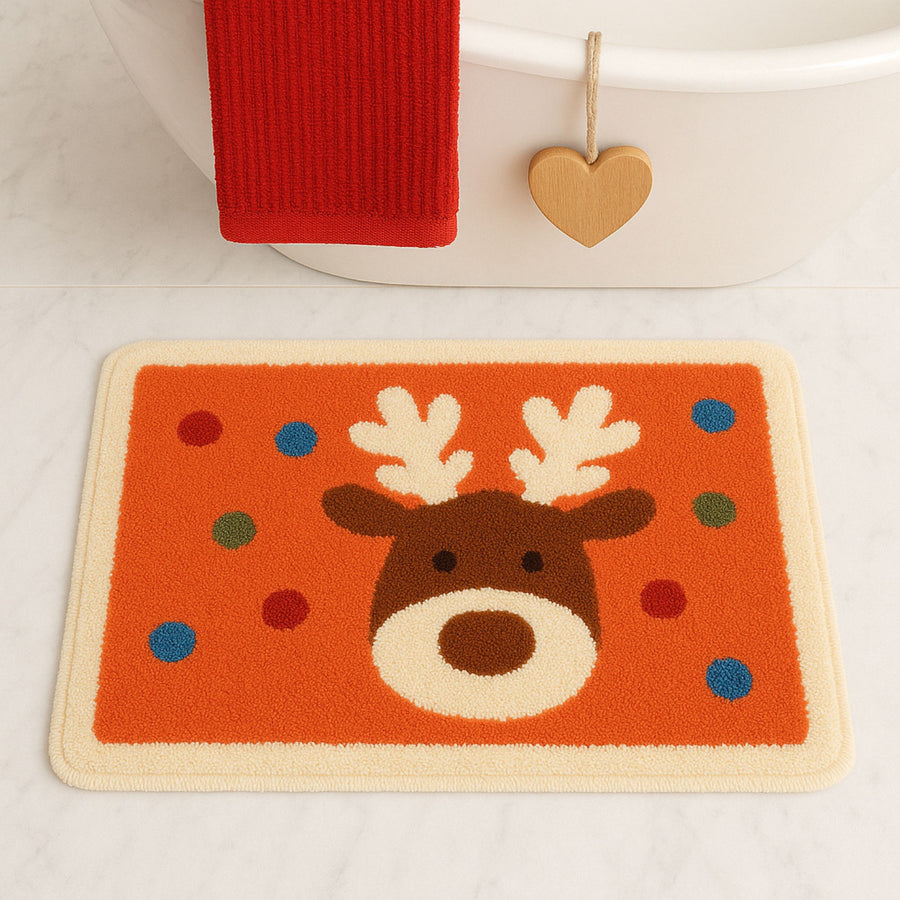 Feblilace Merry Christmas Reindeer ELK Orange Ground Bath Mat - view 2