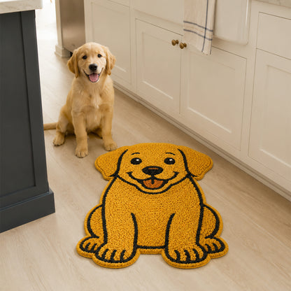 Feblilac Labrador Dog tufted bath mat in a minimal bathroom with marble tile
