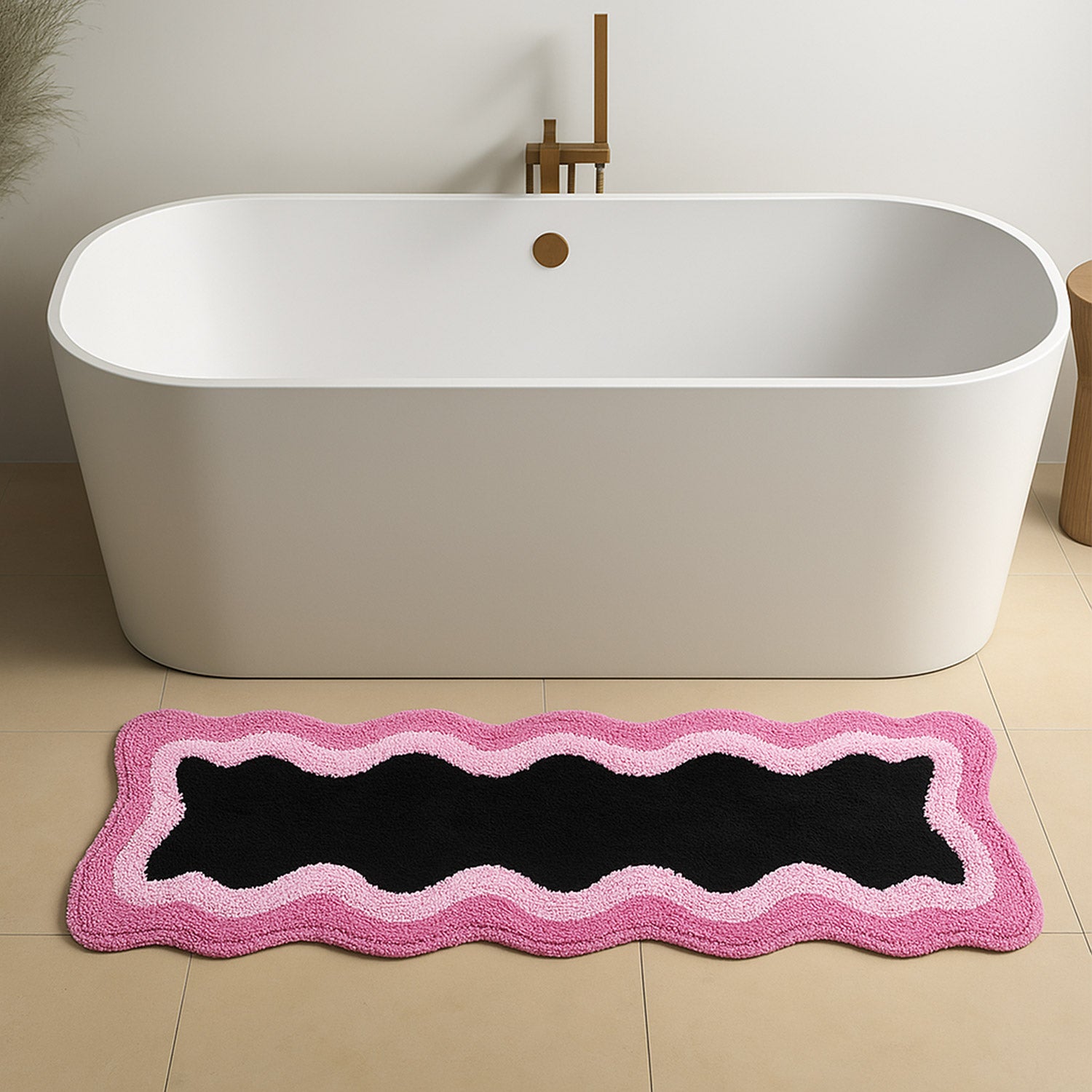 Feblilac Black Pink Wave Bedroom Rug Long Runner, Rug for Bedside Bathroom - view 6