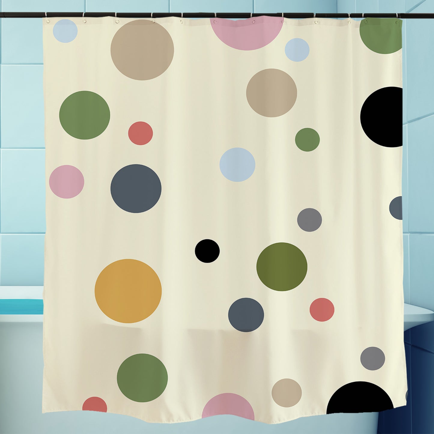 Feblilac Colorful Polka Dots Shower Curtain with Hooks