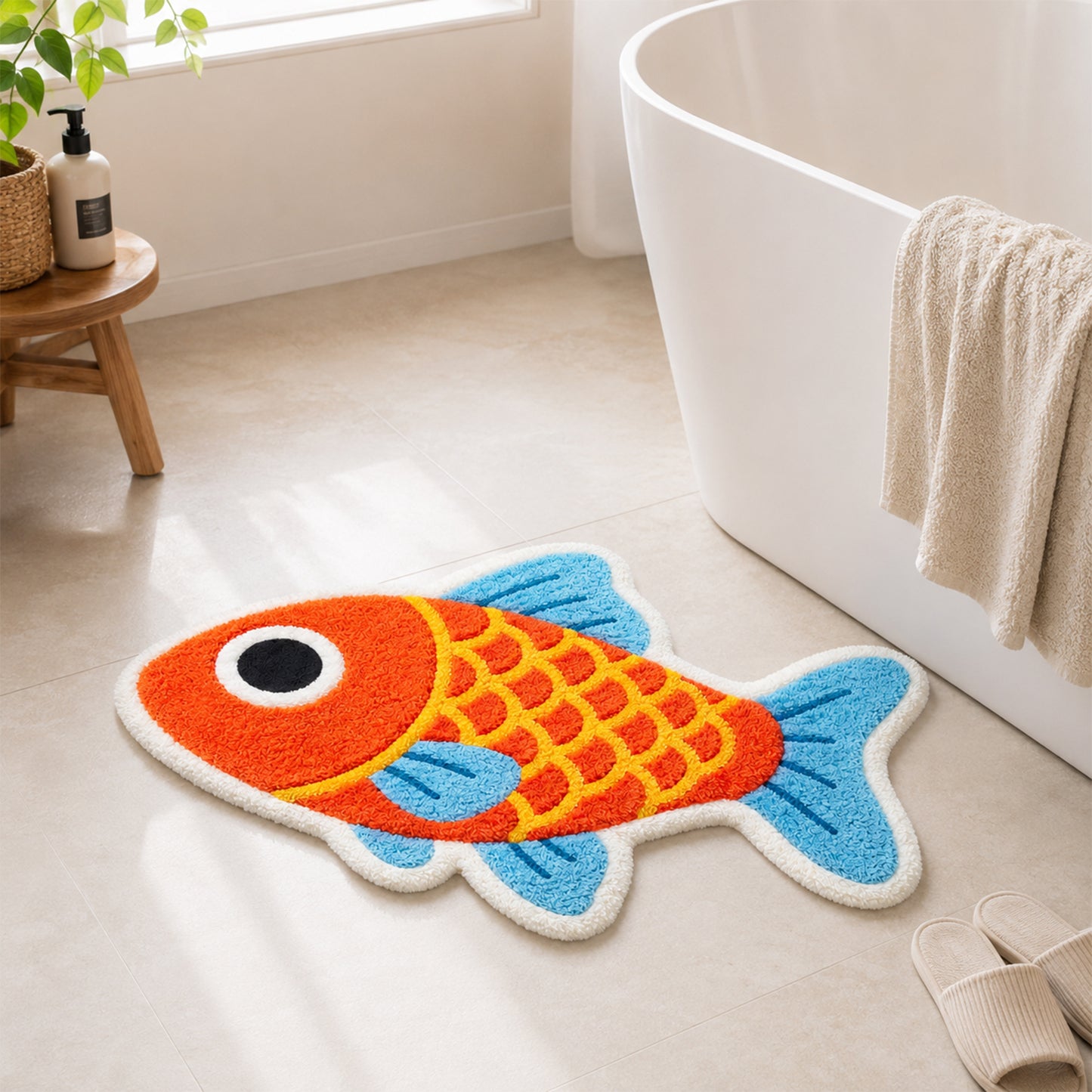 Feblilac Koi Fish Tufted Bath Mat – Colorful Fish Shaped Rug