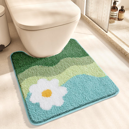 Feblilac Flowers and Mountains Tufted Bathroom Mat Toilet U-Shaped Floor Mat