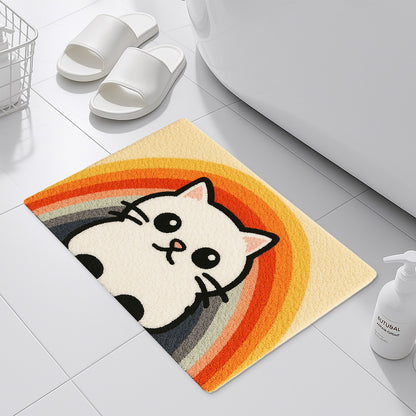 Feblilac Semicircular Rainbow Cat Tufted Bath Mat