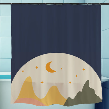 Feblilac  Brown Background Moon Mountains  Shower Curtain with Hooks