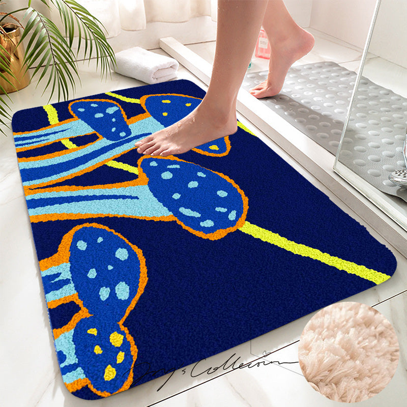 Feblilac Dark Blue Mushroom Tufted Bath Mat