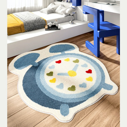 Feblilac Blue Alarm Clock Tufted Bath Mat