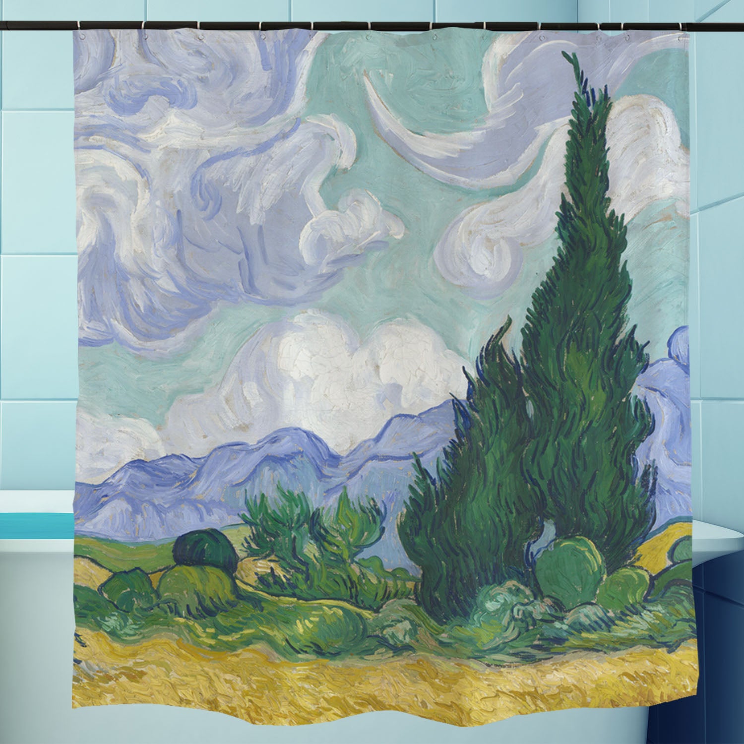 Feblilac Van Gogh's Fields Shower Curtain with Hooks