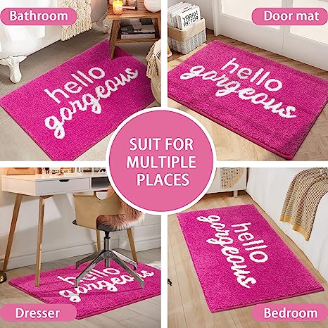 Feblilac Pink Hello Gorgeous Tufted Bath Mat