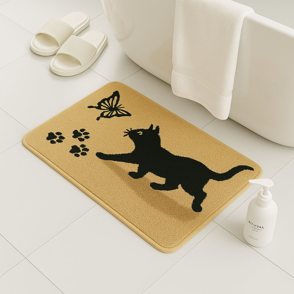 Feblilac Black Cat & Butterfly Tufted Bath Mat