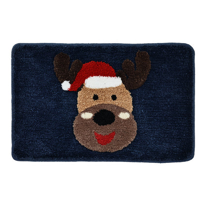 Bathroom Christmas Santa Claus on Black Background Tufted Bath Mat