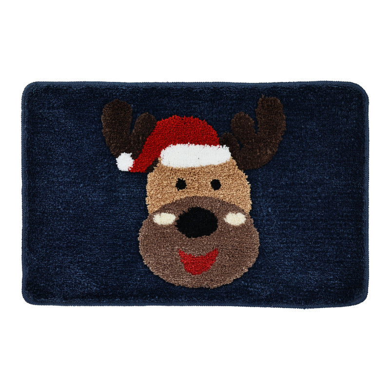 Bathroom Christmas Santa Claus on Black Background Tufted Bath Mat - view 2