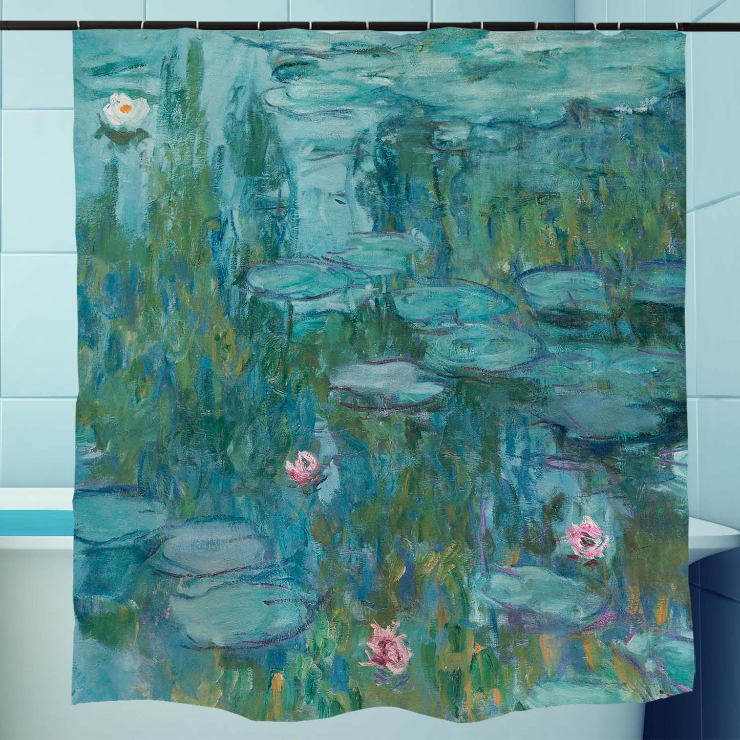 Feblilac Oil Painting Water Lily Shower Curtain with Hooks