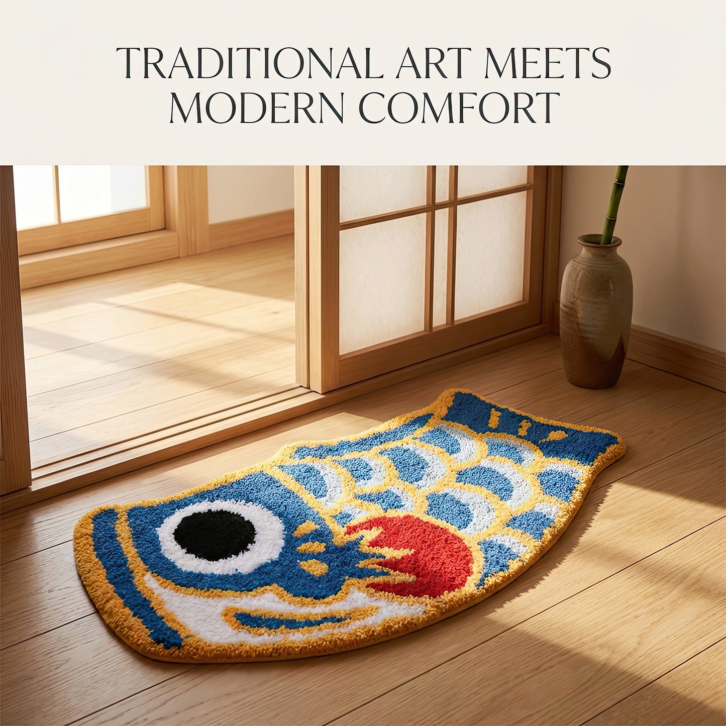 Feblilac Cute Blue Koi Fish Bath Mat, Japanese Carp Bathroom Rug