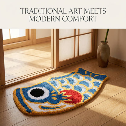 Feblilac Cute Blue Koi Fish Bath Mat, Japanese Carp Bathroom Rug