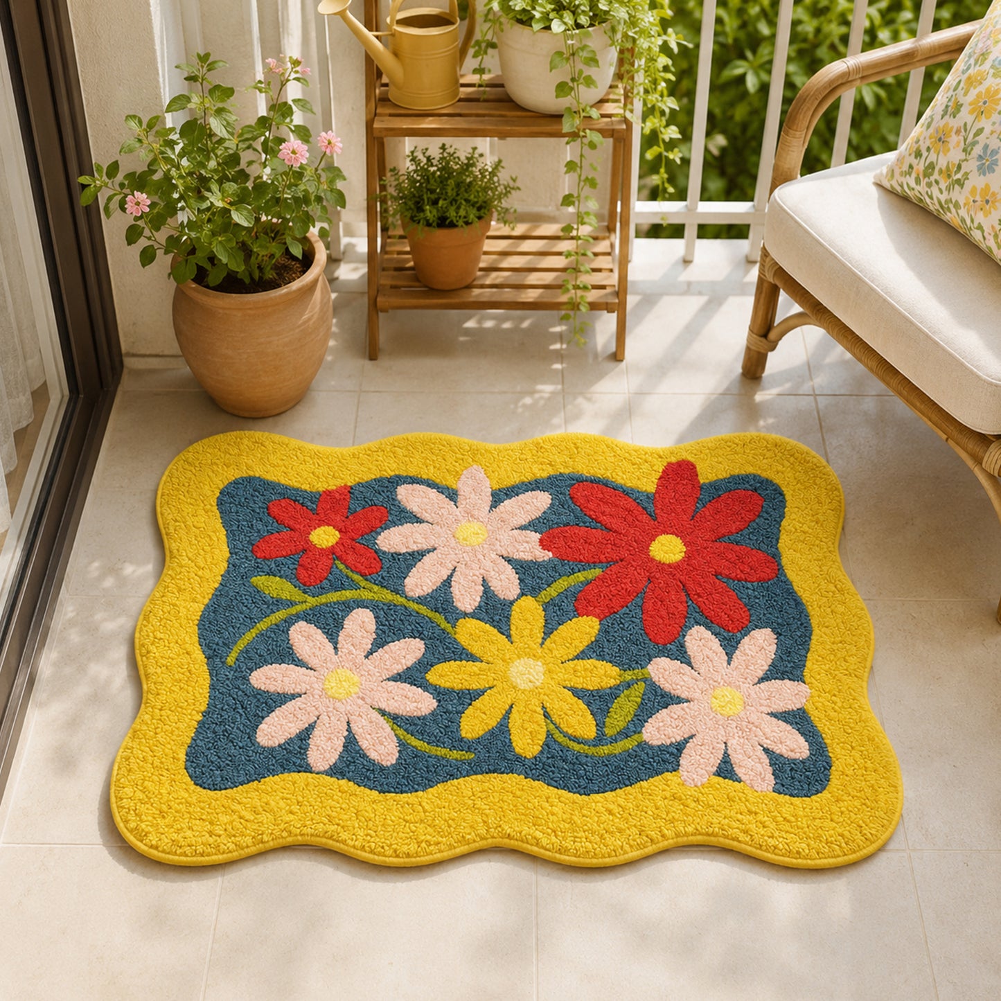 Feblilac Floral Wavy Tufted Bath Mat