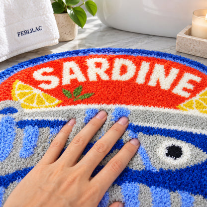 Feblilac Sardine Tin Tufted Bath Mat, Funny Fish Rug