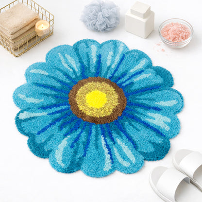 Feblilac Blue Flowers Tufted Bath Mat