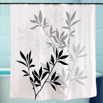 Bamboo Leaves Shower Curtain, Black and White, Green, Blue