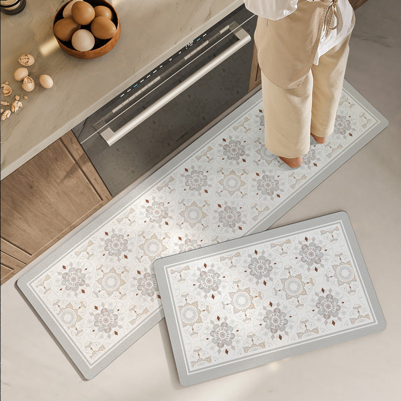 Feblilac White Geometric patterns PVC Leather Kitchen Mat