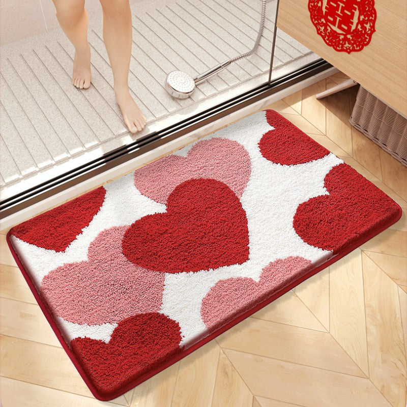 Feblilac Red Festive Love Tufted Bath Mat