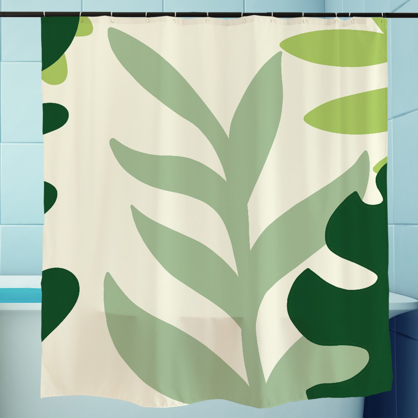 Feblilac Green Leaves Shower Curtain with Hooks