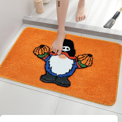 Feblilac Halloween Penguin Pumpkin Tufted Bath Mat