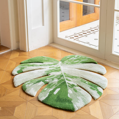 Monstera Living Room Mat Carpet, Green Plant Leaf Rug for Bedroom