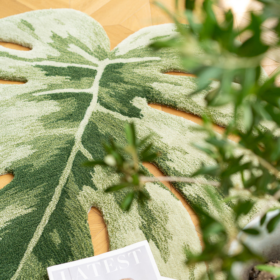 Monstera Living Room Mat Carpet, Green Plant Leaf Rug for Bedroom - view 4