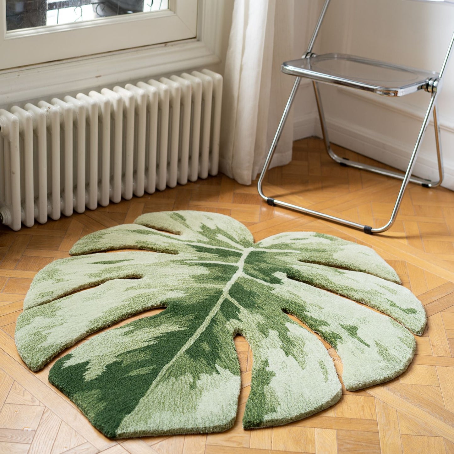 Monstera Living Room Mat Carpet, Green Plant Leaf Rug for Bedroom