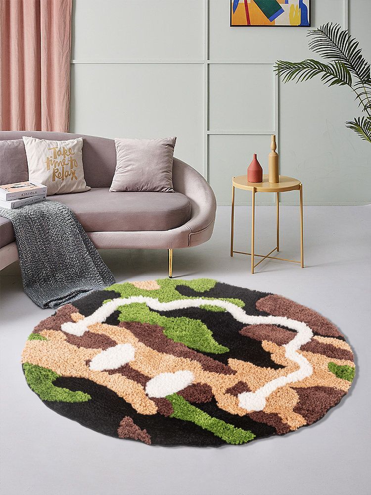 Tufted Smile Face Round Rug, Fun Fluffy Mat for Bathroom Bedroom - view 2