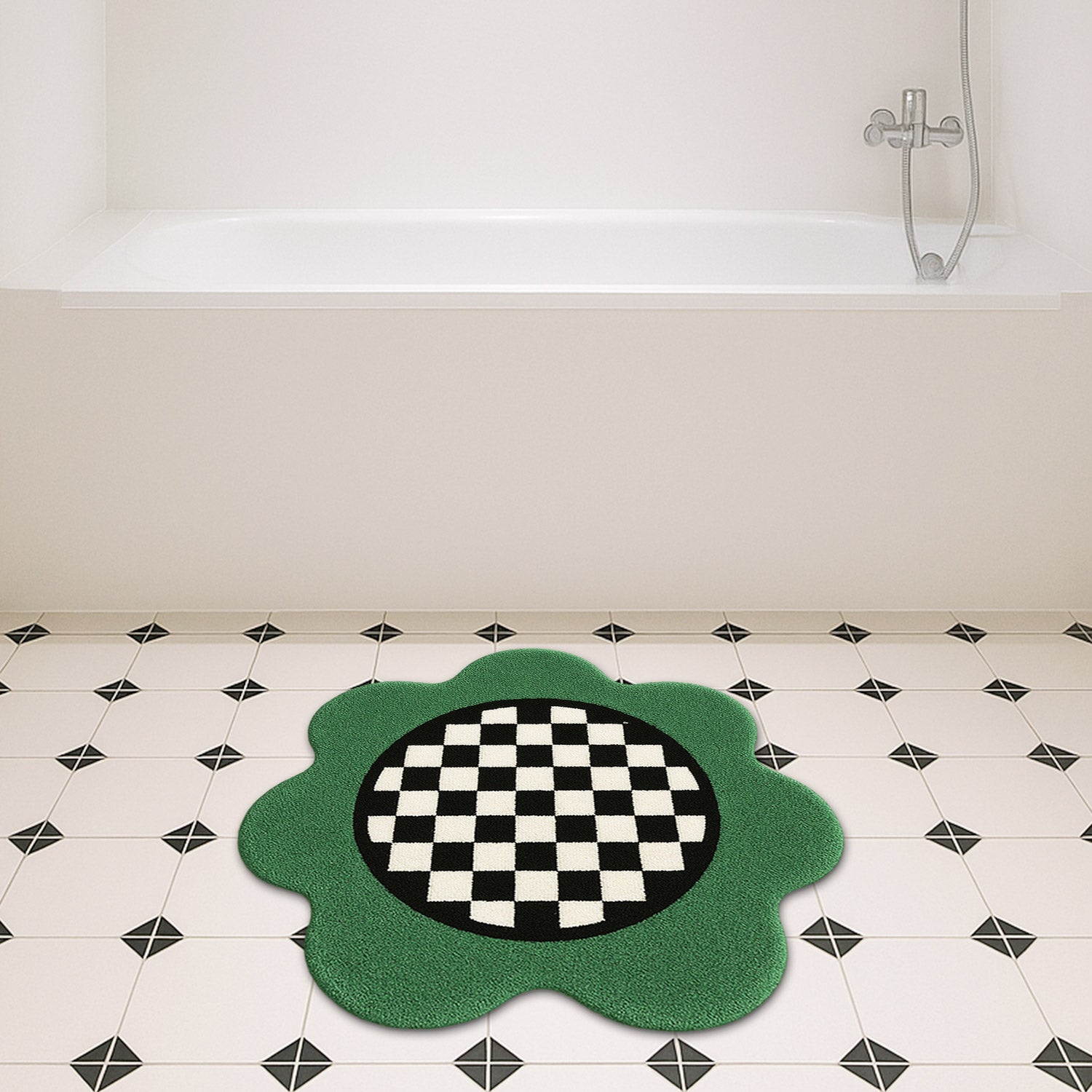 Feblilac Green Checkerboard Tufted Round Bath Mat view 3